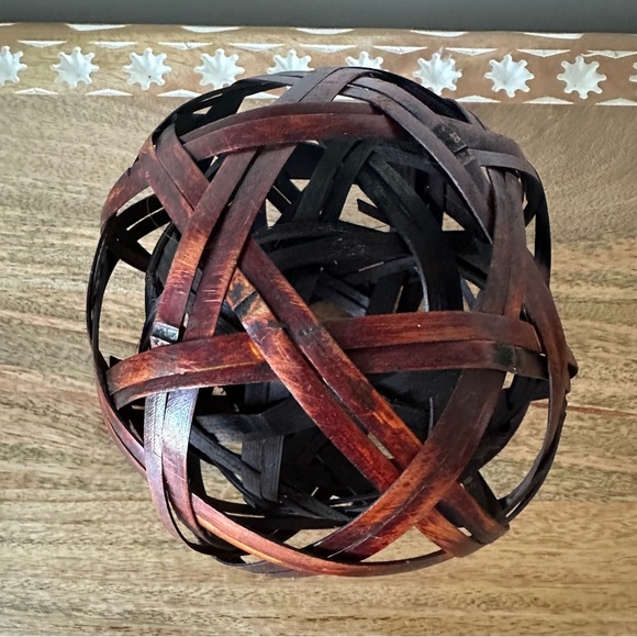 Set of 3 Decorative Metal and Wood Brown Spheres Ball Home Decor - Picture 5 of 5